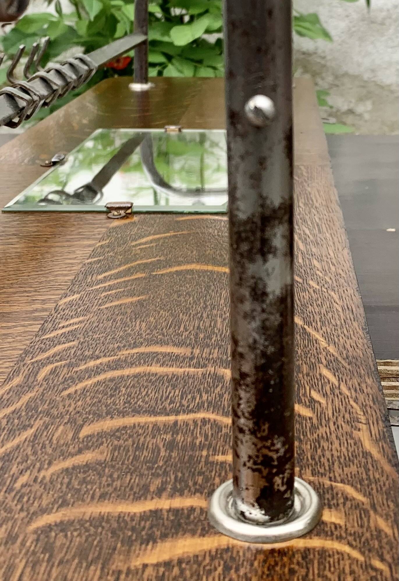 Large Art Deco wall-mounted coat rack in wood and chrome metal with mirror