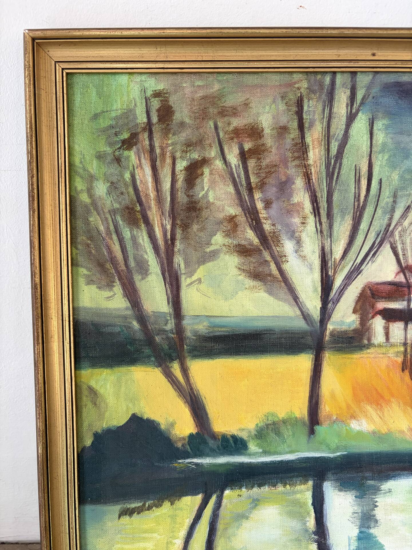 House by the water, oil on canvas signed