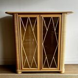 Vitrine en bois et rotin de design italien par Roberti Rattan