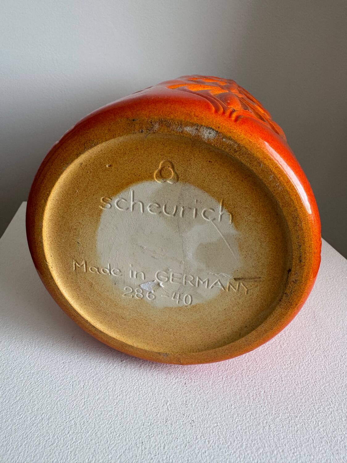 Scheurich Keramik Large Orange Vase: Vintage Mid Century Modern Fat La