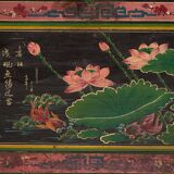 Ancienne malle orientale avec peintures de fleurs de lotus (c.1900)
