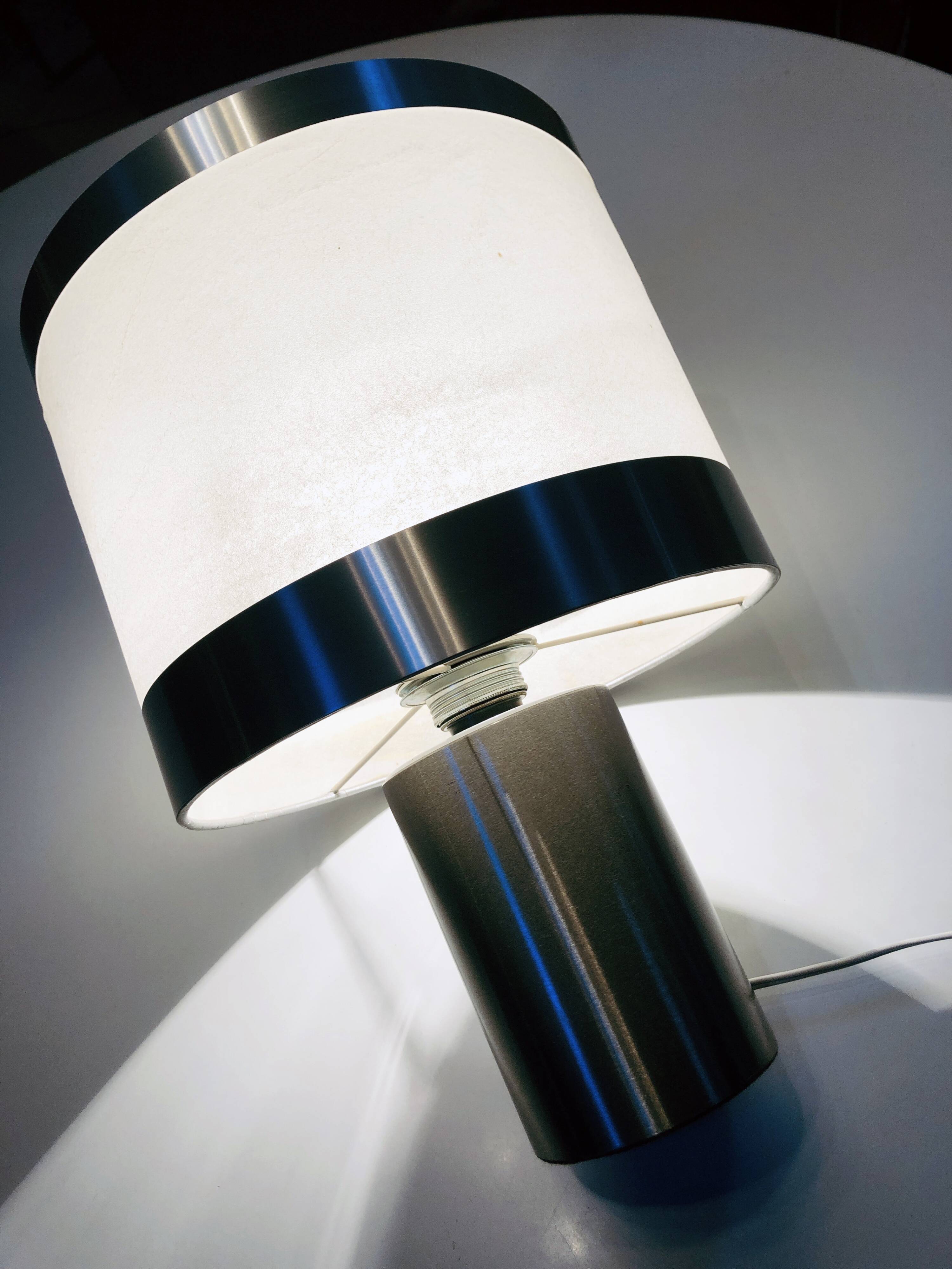 Vintage table lamp • gioffredo reggiani • cylinder • brushed steel • 1970