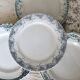 Mismatched vintage flat plates in green and blue ironstone.