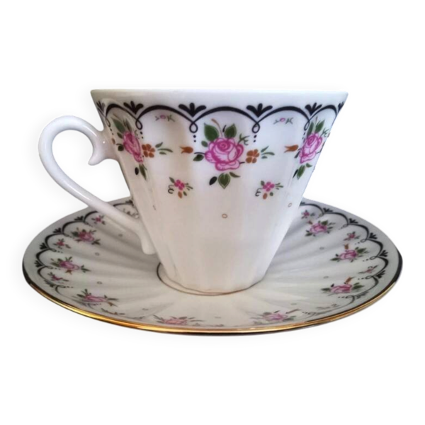 Tasse à the avec sous-coupe en porcelaine russe Lomonosov, St Petersbourg
