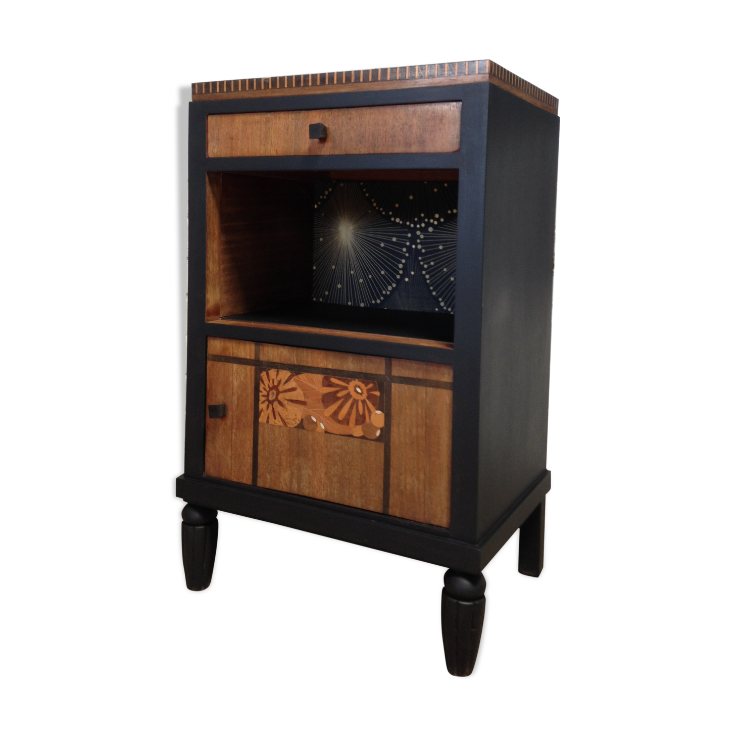 Art deco bedside marked black and wood