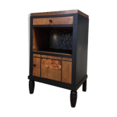 Chevet art déco marqueté noir et bois