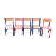 Set of 5 school chairs years '70 in red and blue