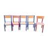 Lot de 5 chaises écoles années '70 en rouge et bleu