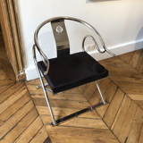 Contemporary design chrome chair inspired by Chinese traditionalism, calfskin upholstery