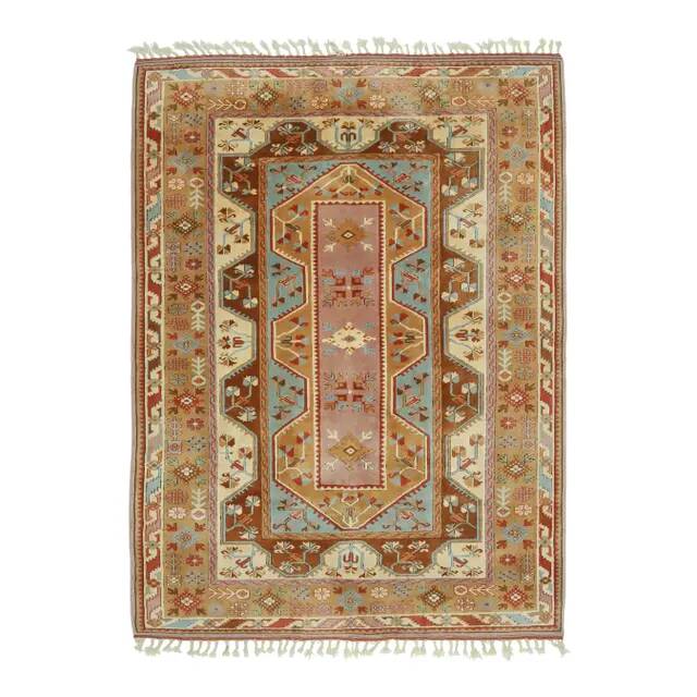 Vintage Turkish Oushak handmade wool cotton orange area rug 201x281