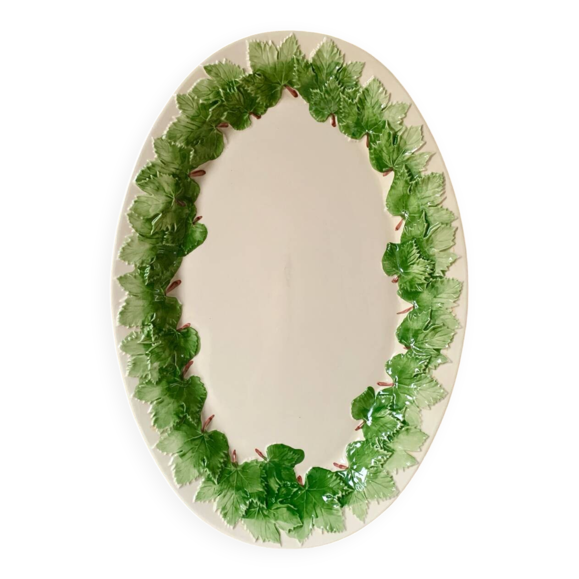 Large serving platter, slip-cast iron leaves