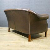 Vintage leather 2-seater sofa in dark brown