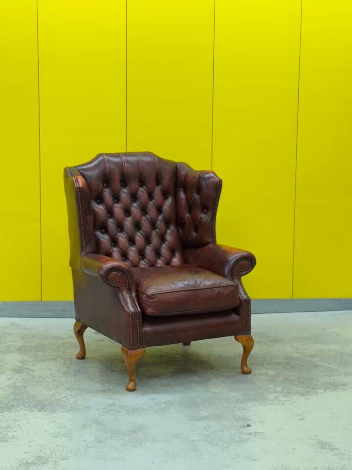 Burgundy Leather Wingback Chesterfield Armchair