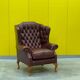 Burgundy Leather Wingback Chesterfield Armchair