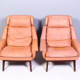 Leather and rosewood chairs and Ottoman by Werner Langenfled Denmark 1960s