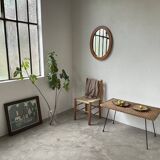 Table basse osier tressé et métal 1960