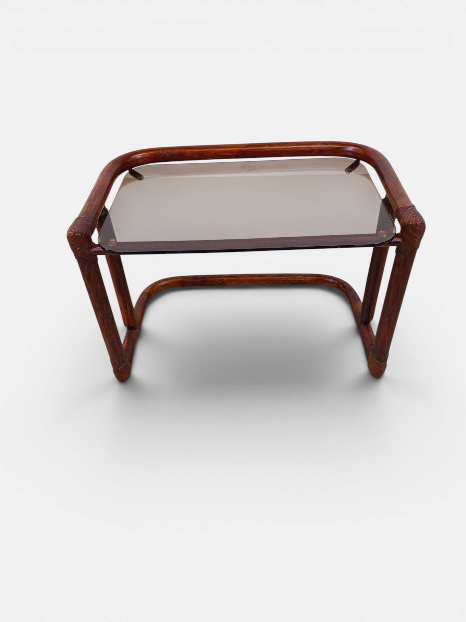 Vintage nesting tables in rattan and smoked glass by Flecht-Atelier Schütz.