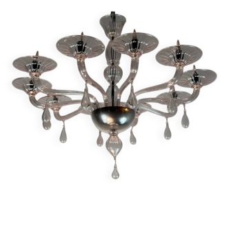 Venetian glass lustre in pink, in the style of Venini.