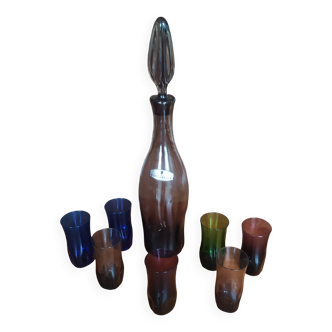 service à liqueur 1970 verre teinté Verrerie Portieux