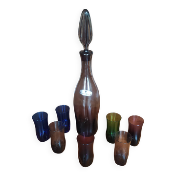 service à liqueur 1970 verre teinté Verrerie Portieux