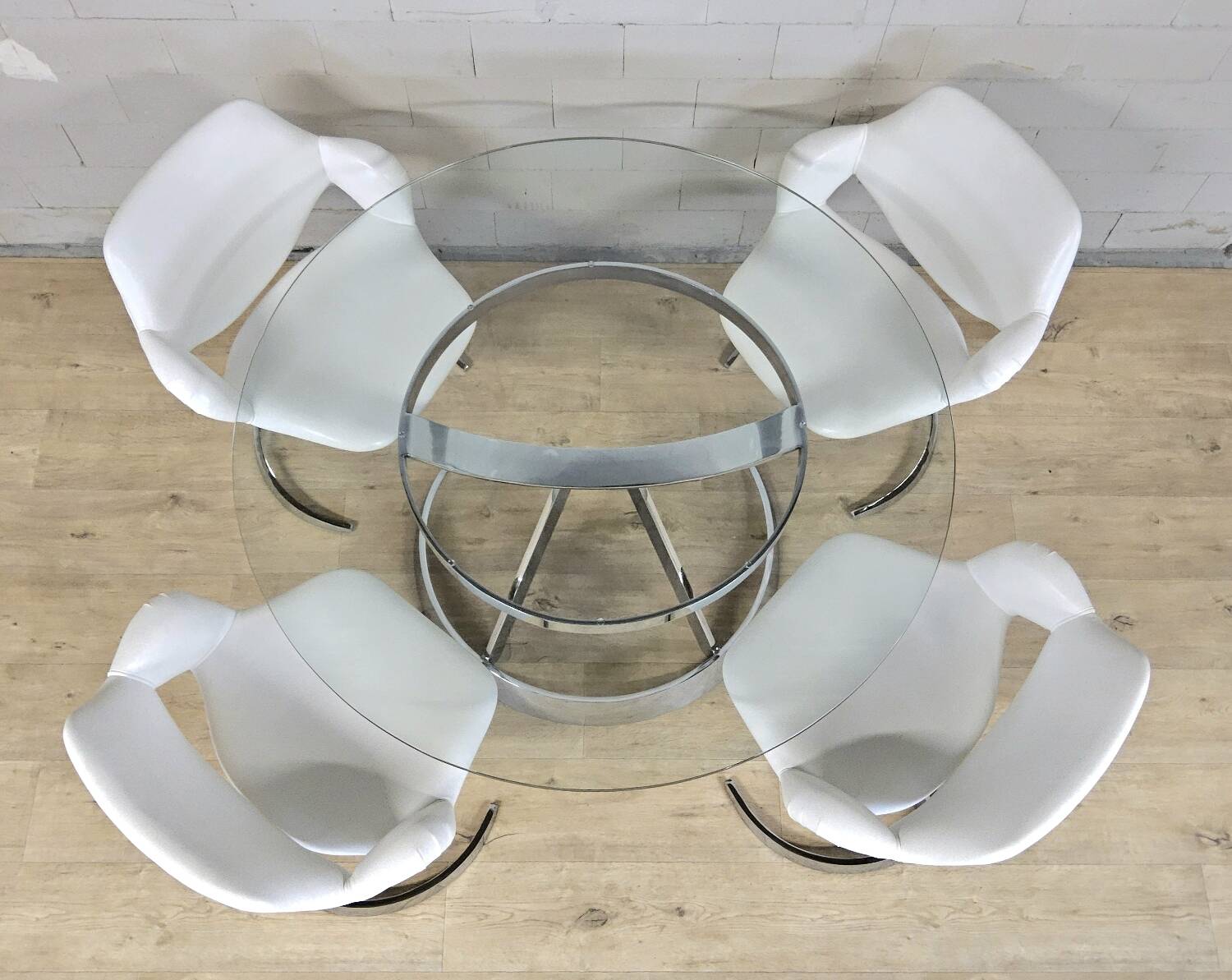 Vintage Chrome French design dining room set Boris Tabacoff 1970s