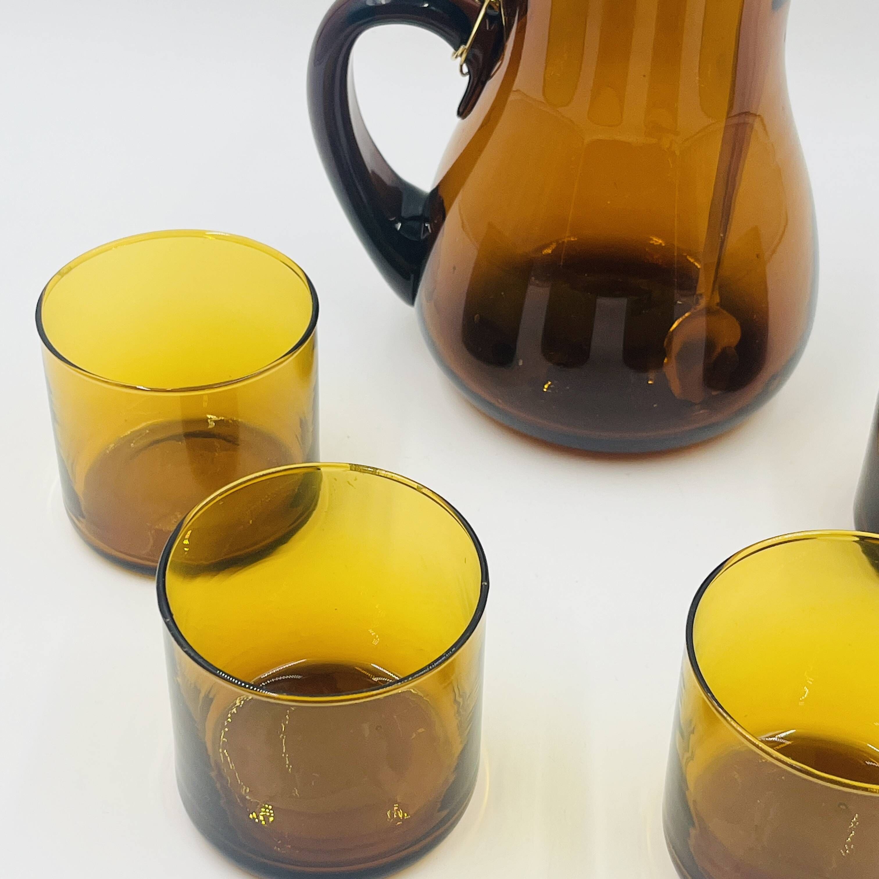 Vintage Sangria Service in Amber Glass and Wood