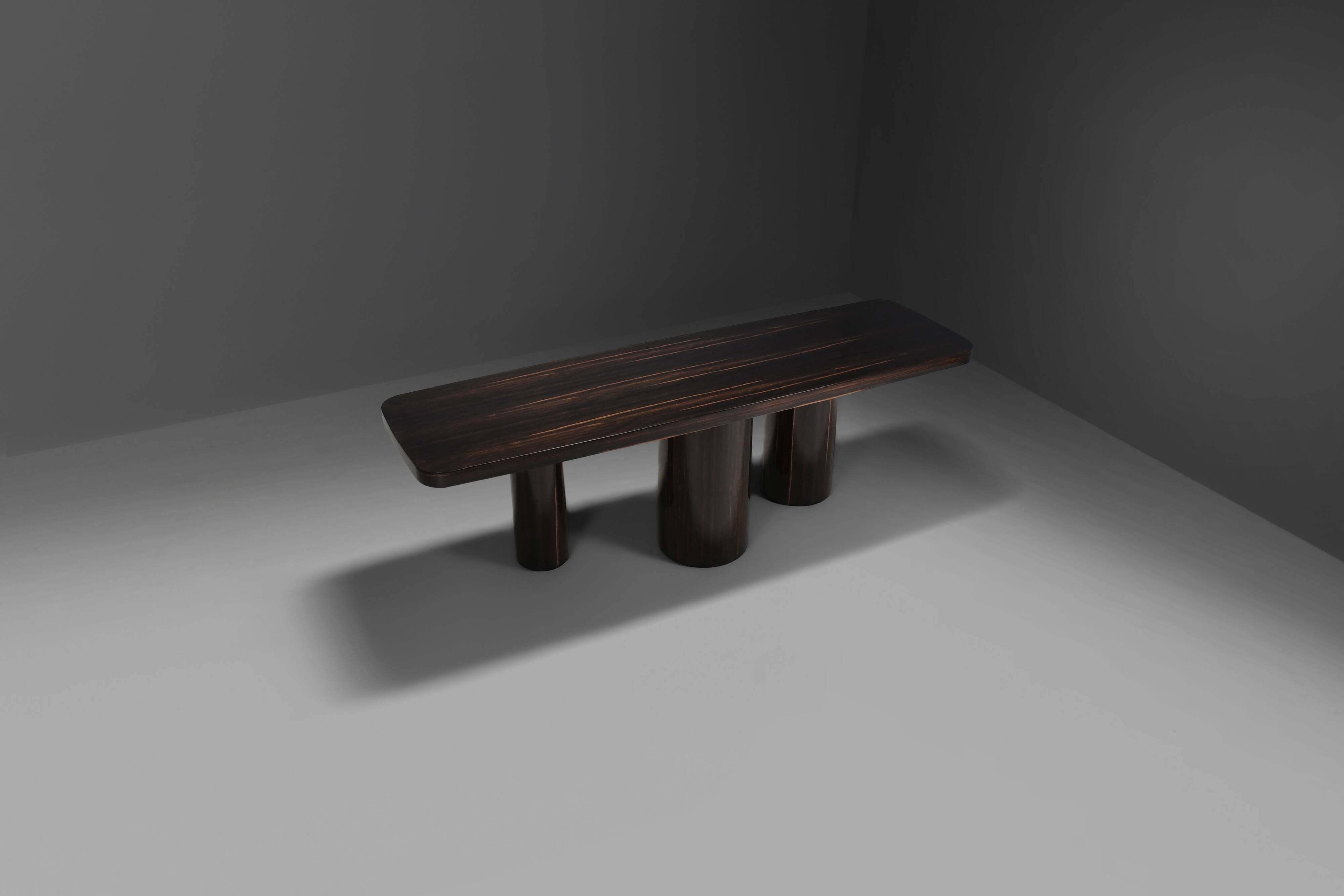 Console / paravent en bois Zebrano / Zebra exceptionnel fabriqué en Italie, années 1970