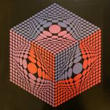 Poster victor vasarely - hexa. sort. c, 1983