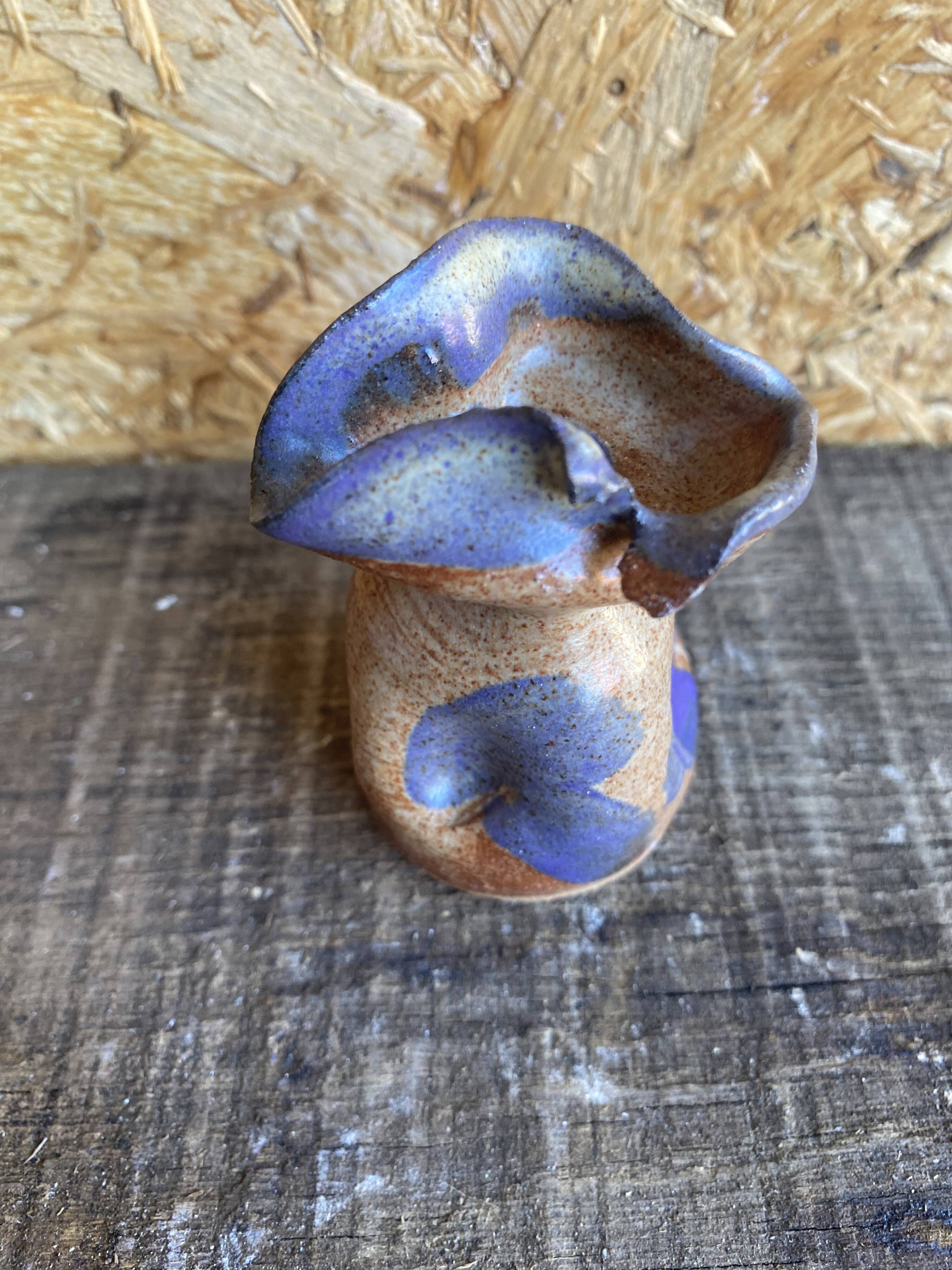 Vintage Polychrome Glazed Stoneware Soliflore Vase with Corolle Neck #D96