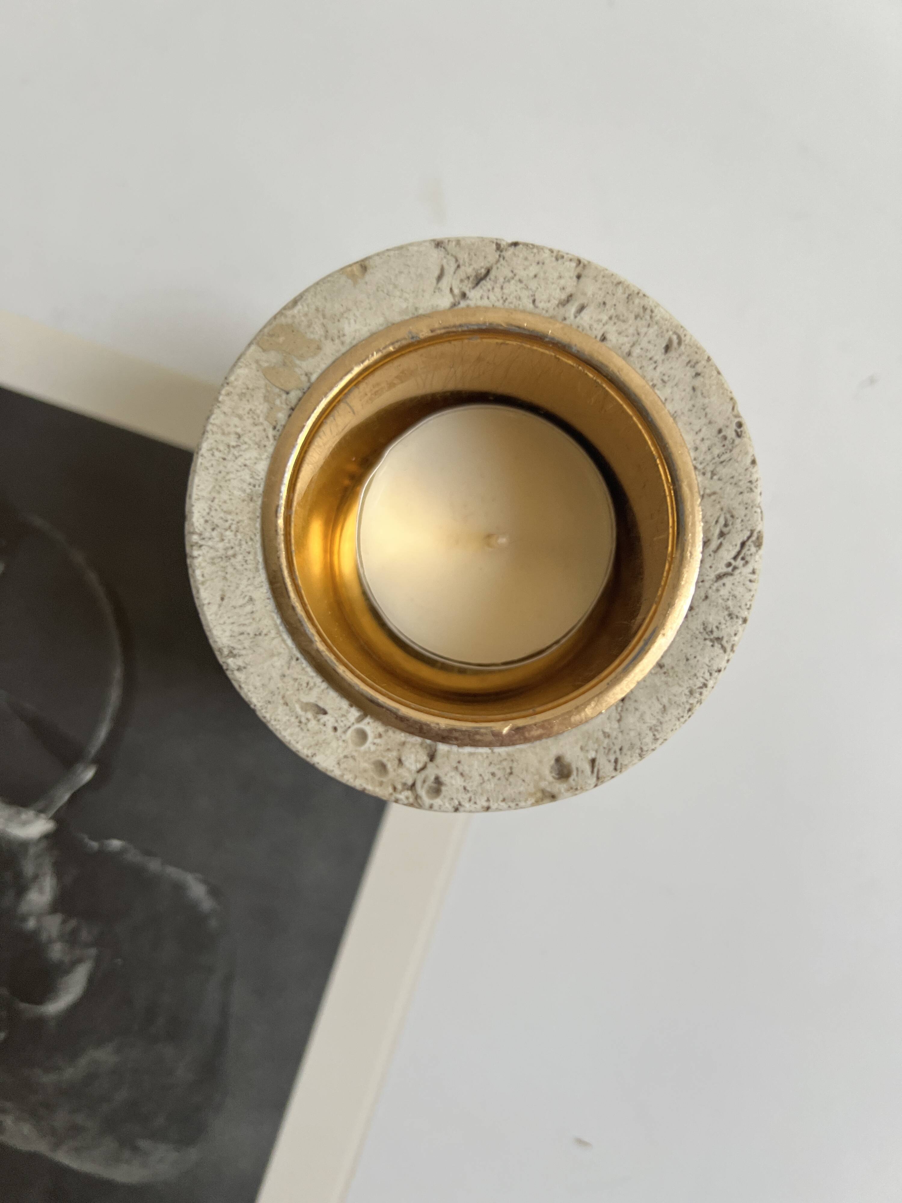 Cylindrical travertine candlestick by Fratelli Mannelli, Italian design 1970