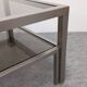 Table basse à 2 plateaux en inox brossé et verre fumé, France vers 1970