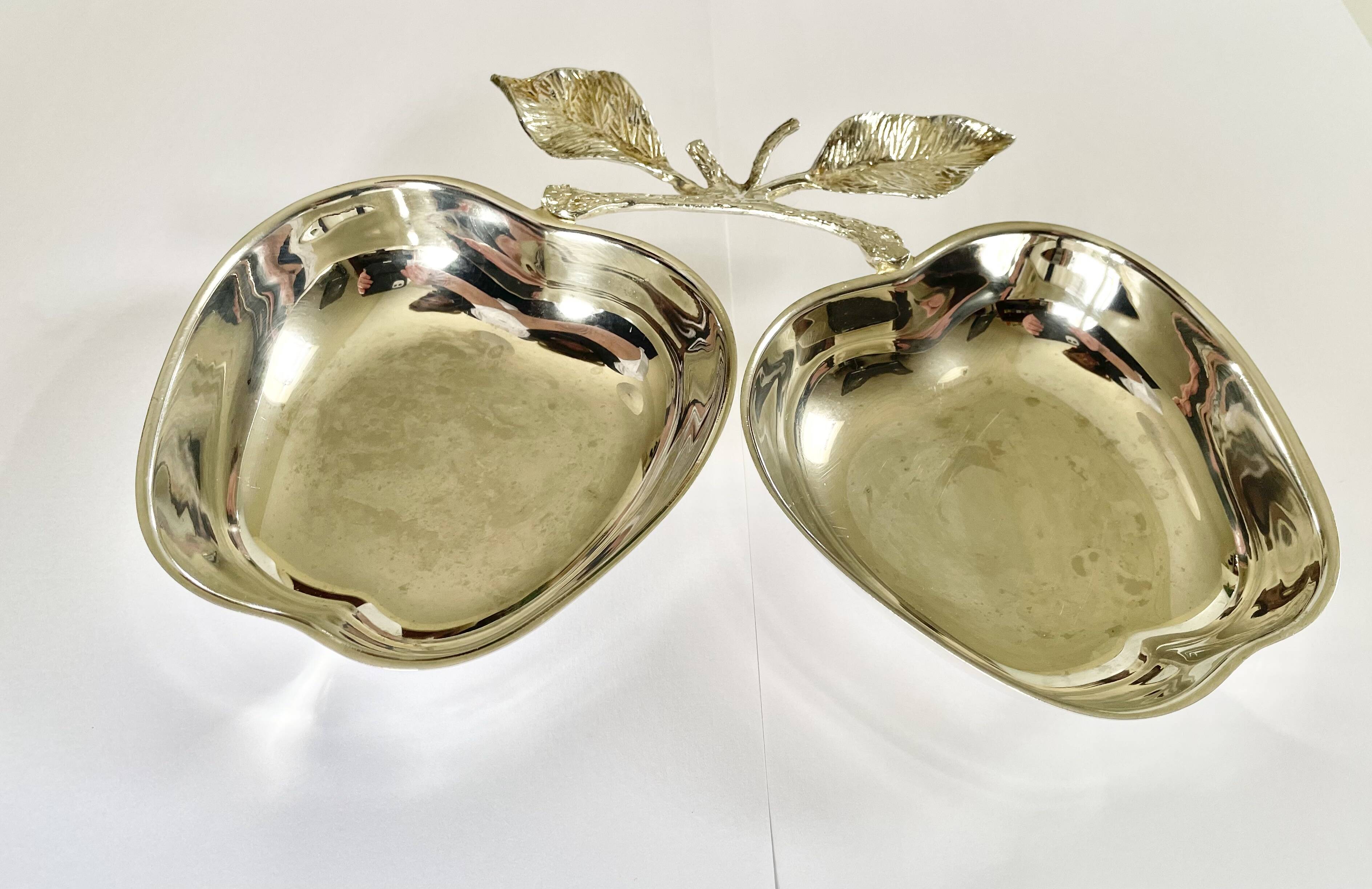 Vintage double apple metal silver-plated pocket tray – 1970s