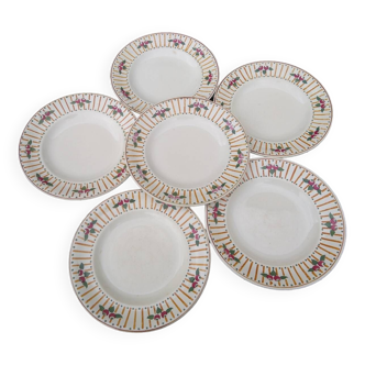 Lot de six assiettes plates en faience de Longwy