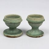 Pair of egg cups/candle holders by Alexandre Bigot – Art Nouveau stoneware