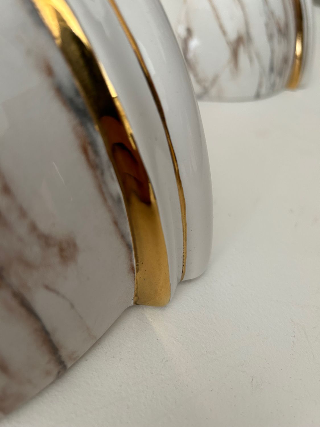 Pair of vintage marbled and gilded porcelain sconces, France 1970