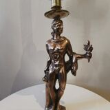 Large kerosene lamp mounted on bronze statue. Late nineteenth century