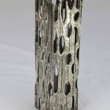 Vase sculpture "Brutalist" in metal with glass vase inside Italy 1970
