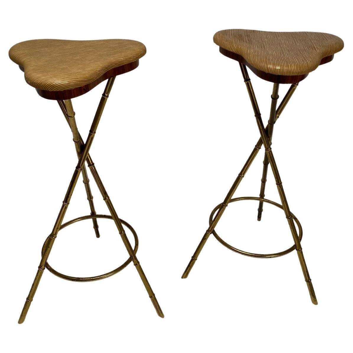 Set of Mid-Century Italian Bar Stools in Brass, 1950s