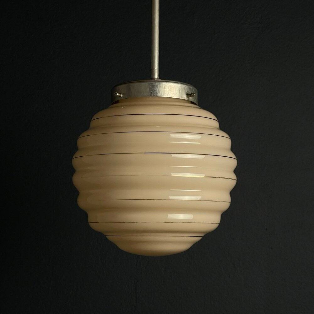Vintage pink glass pendant lamp, Italy, 1950s