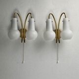 Pair brass and opaline wall sconces or bedside lamps, Austria 1950s