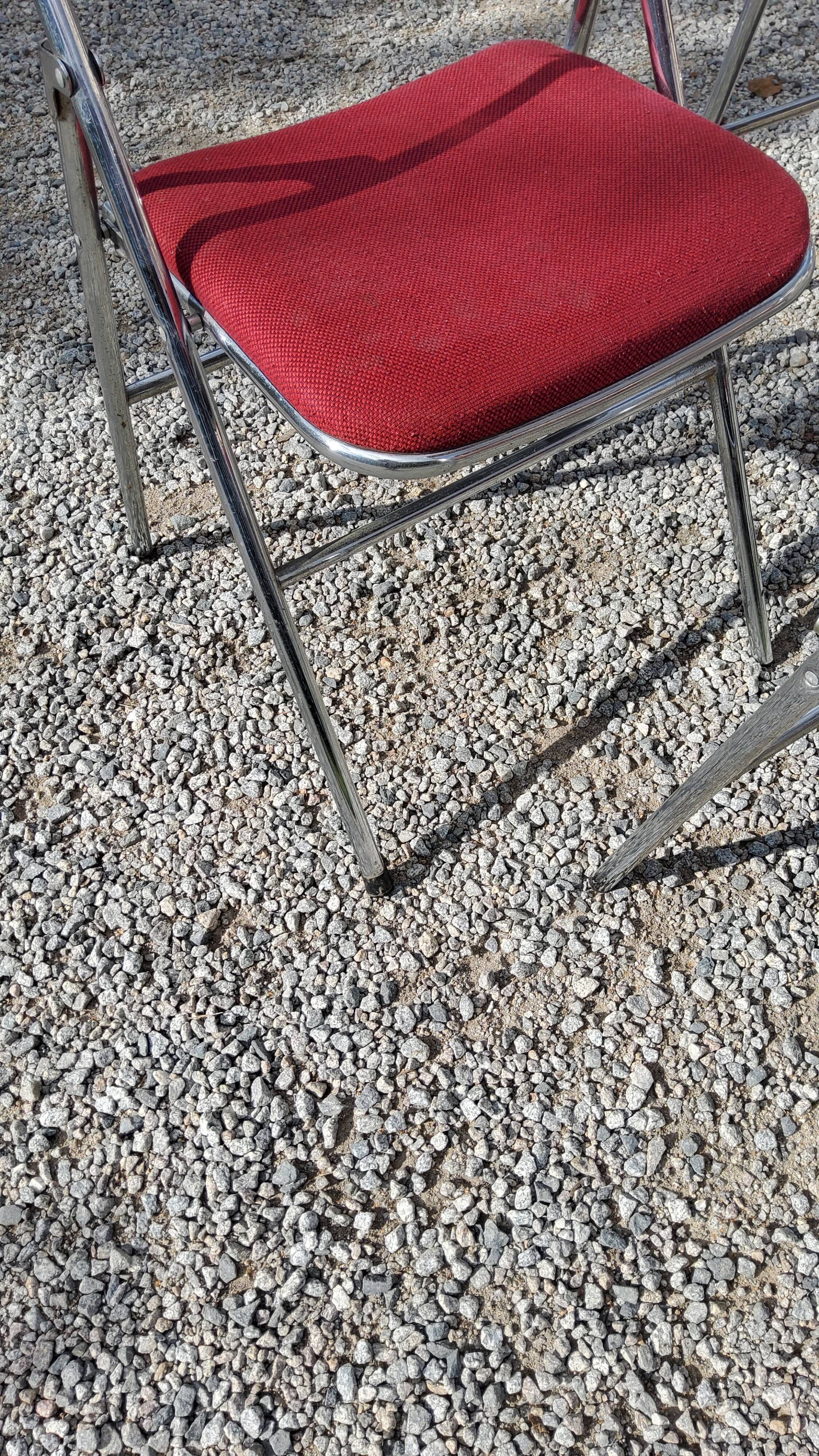 Set of 6 folding chairs from the 70s tweed and chrome metal