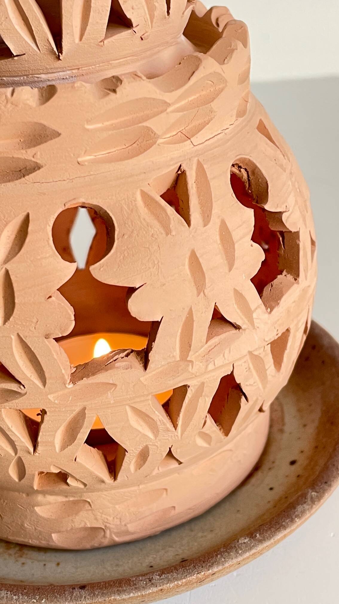 Handmade terracotta tealight candle holder