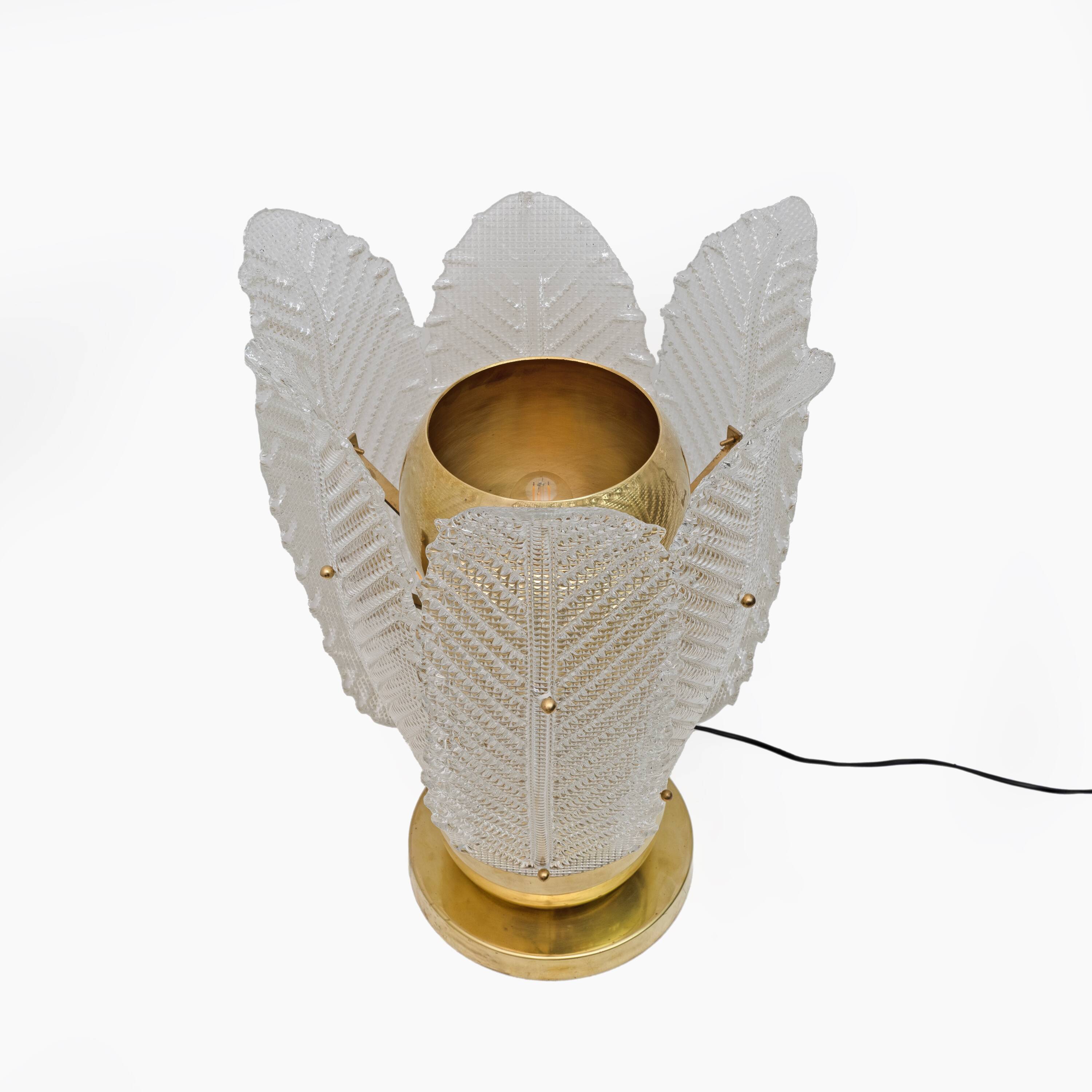 Mid-century Modern Brass and Murano Glass Big Table Lamp by Mazzega