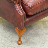 Burgundy Leather Wingback Chesterfield Armchair
