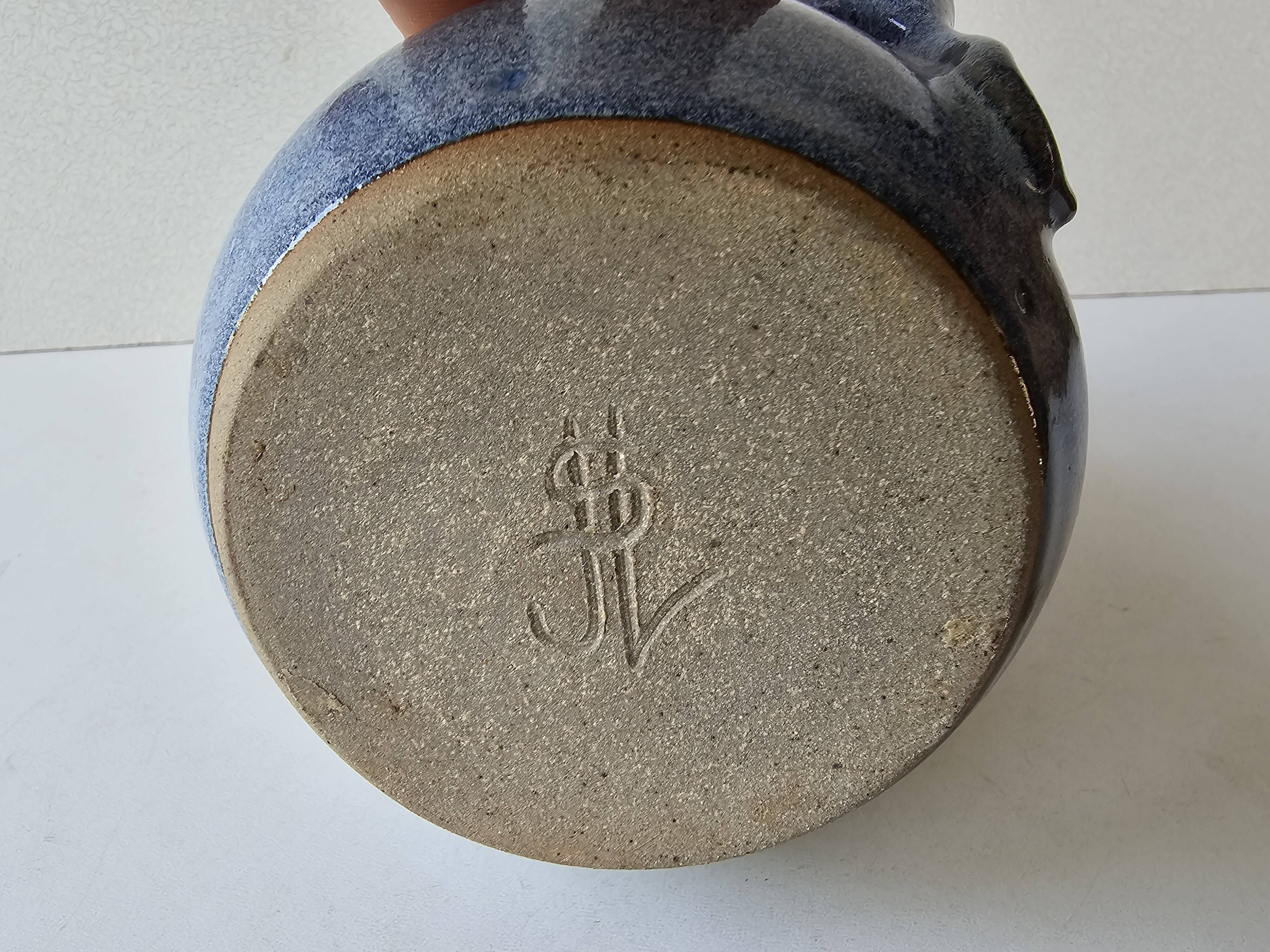 Blue ceramic cat vase signed Jean Louis Scouarnec