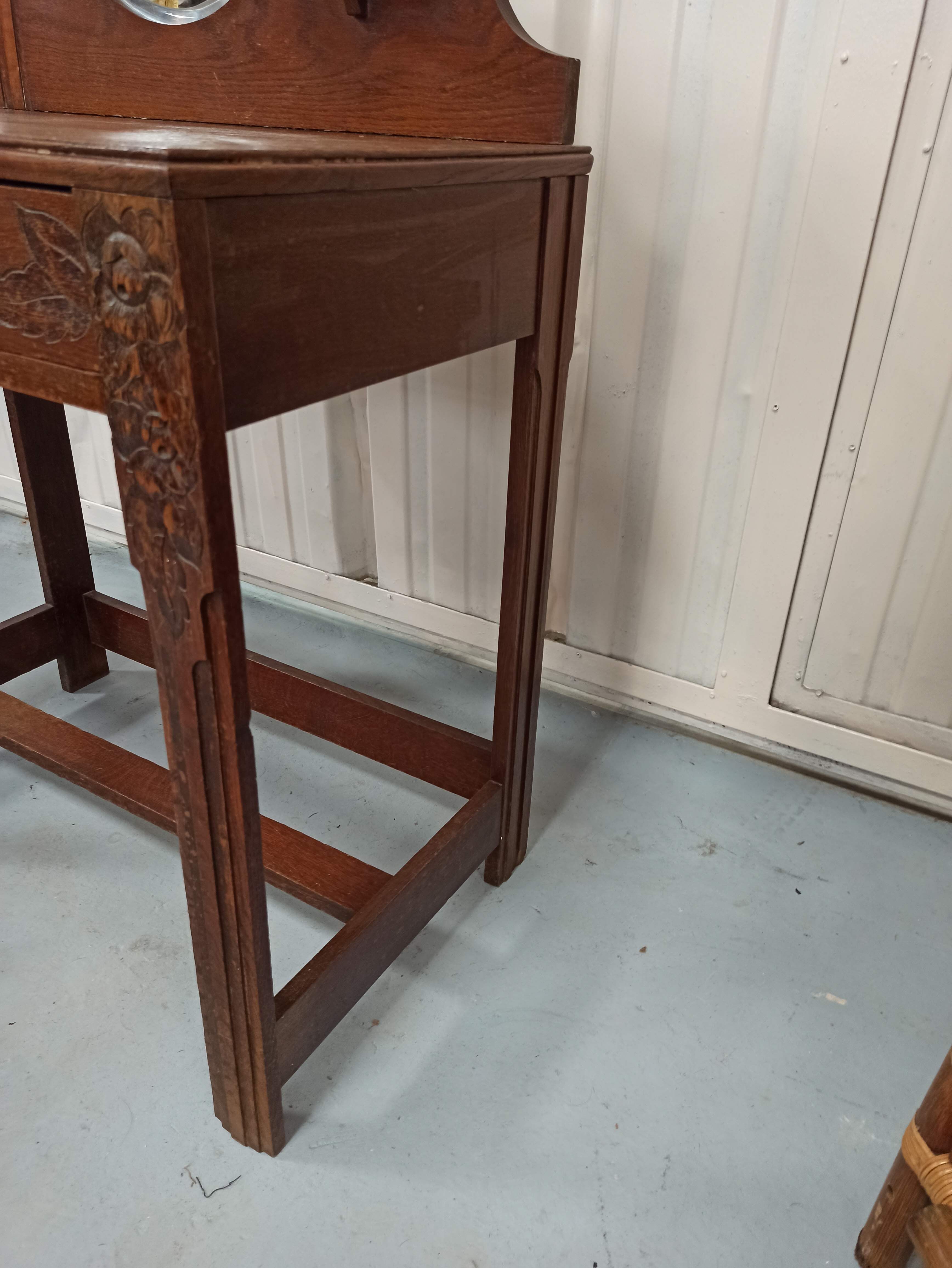 Art deco wooden dressing table oak round mirror