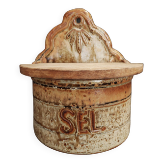 Ceramic 20th century pyrite stoneware salt box signed Jean Pierre Prudhomme