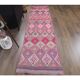 Vintage pink diamond Turkish hand-knotted runner rug 96x345