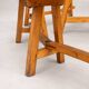 Round table in solid pine and its 4 curved benches – Vintage