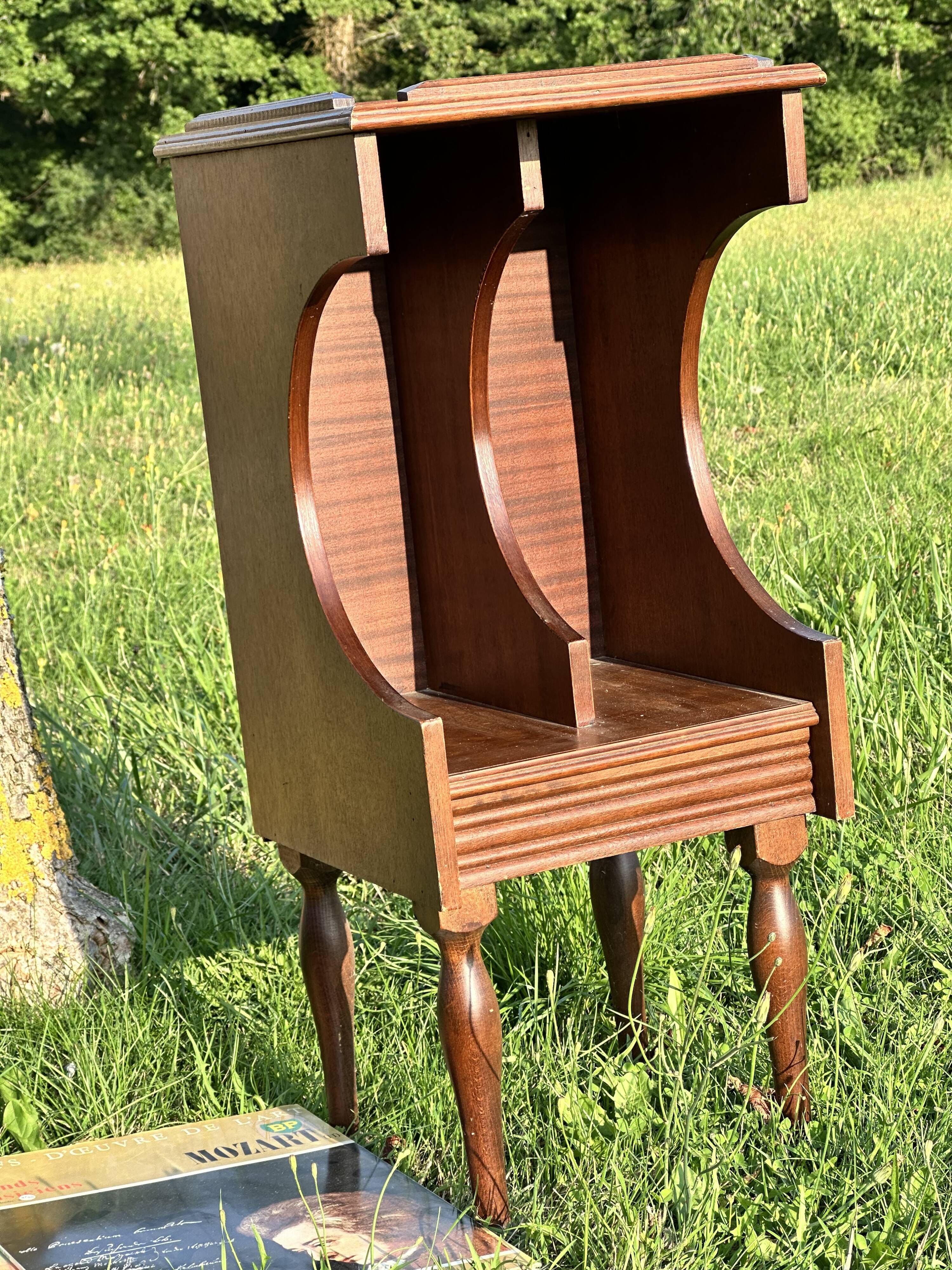 Vintage Dark Brown Wood Side Table - Vinyl Record Book Holder